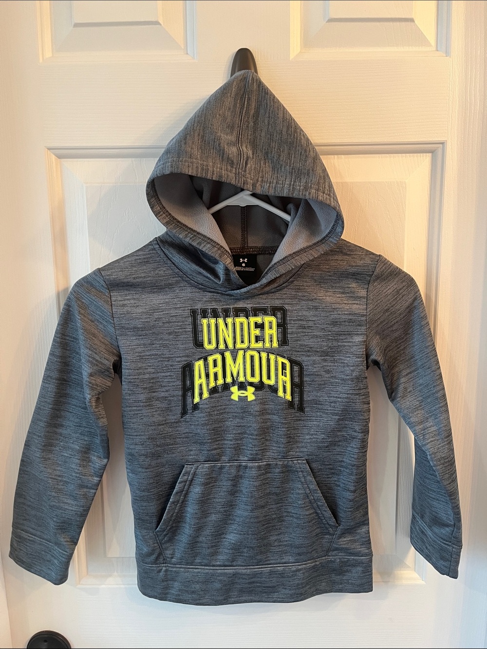 Under Armour Youth Heather Gray Hoodie with Neon Yellow Logo